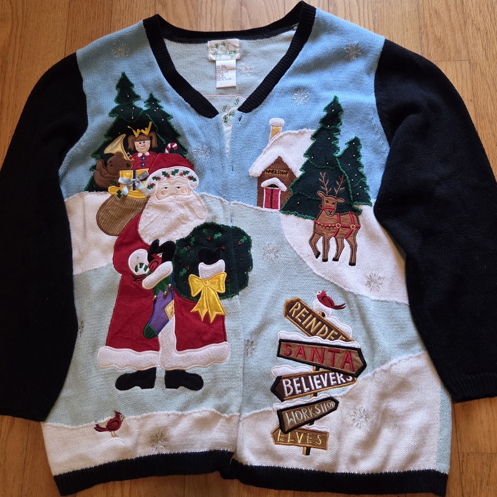 Quacker Factory Festive Santa Cardigan - Black and Blue
